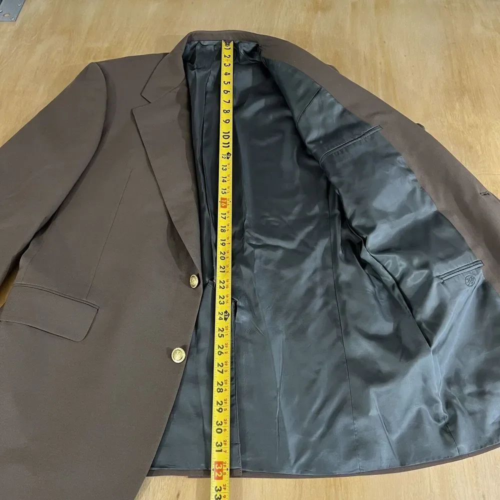 Hickey Freeman Canterbury Blazer Men 43L Long Wool Golden Buttons Jacket Stretch